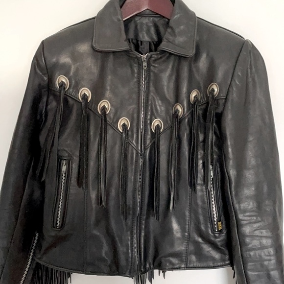 Vintage Black Gypsy Fringe Leather Jacket - Size 8 - Picture 5 of 10
